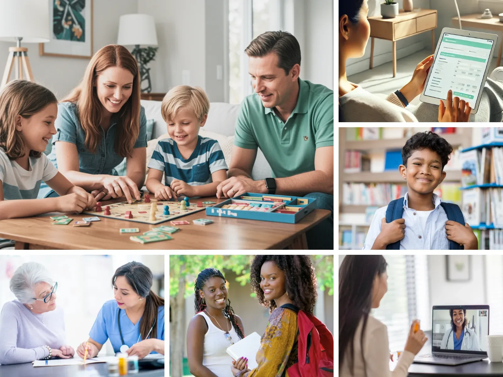 Images showing Everhealth Tomball provides psychiatric services for all ages, including children, adolescents, adults, and older adults. Services also show that both in-person and virtual visits are possible with a mental health professional. Psychiatric intake and assessment uses online system to streamline services.