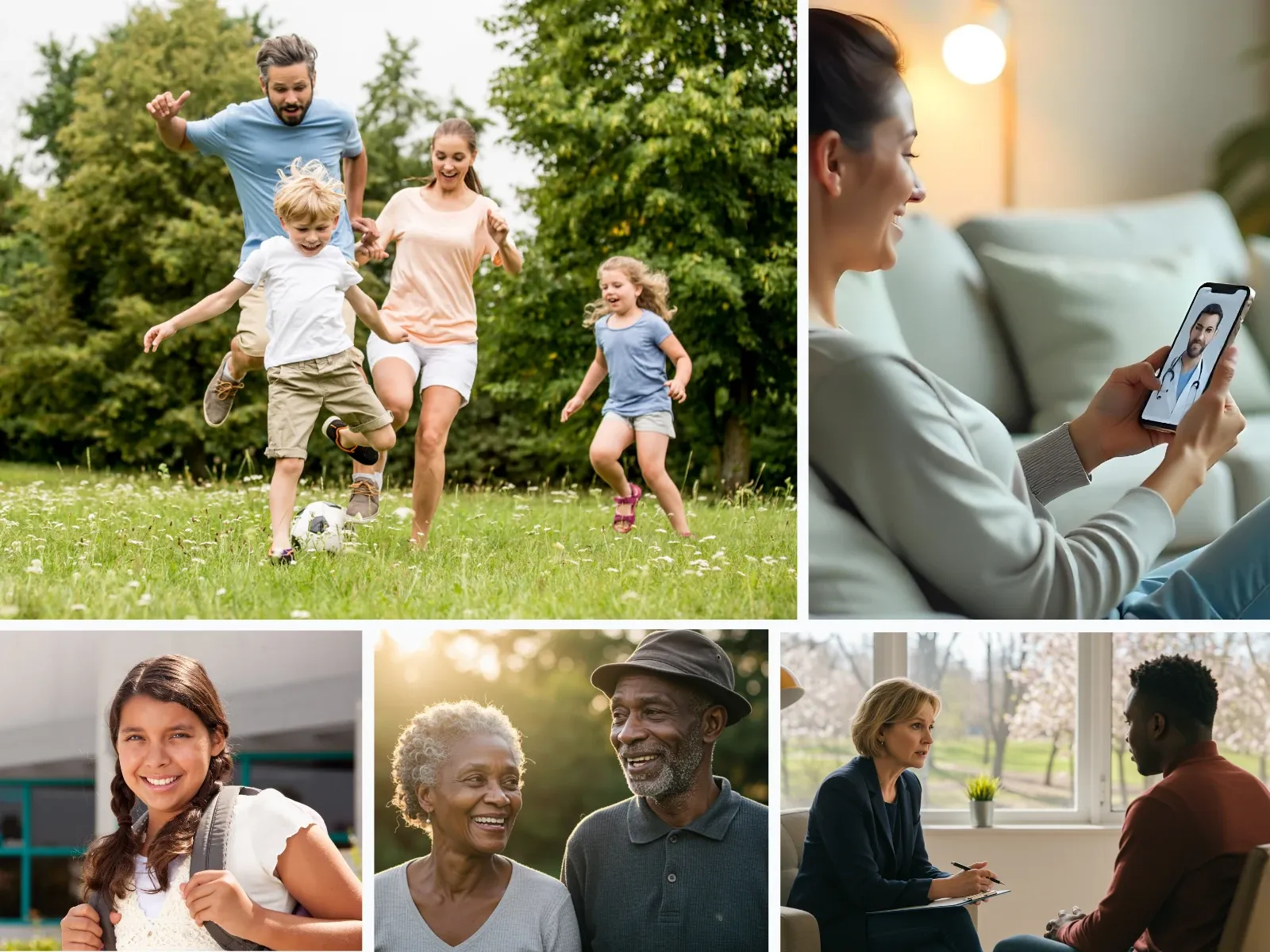 Images showing Everhealth Houston provides psychiatric services for all ages, including children, adolescents, adults, and older adults. Services also show that both in-person and virtual visits are possible with a mental health professional. Psychiatric intake and assessment uses online system to streamline services.