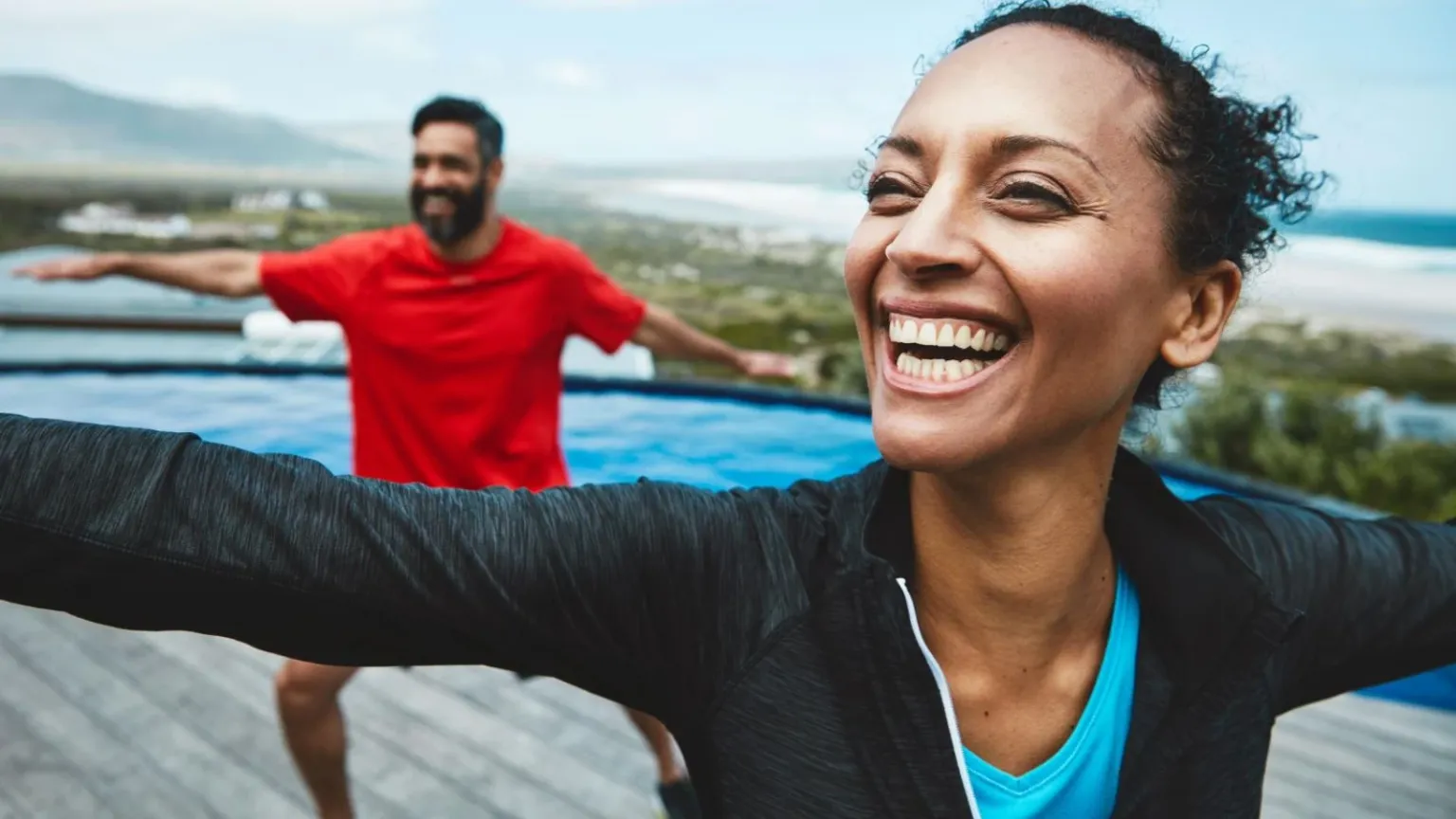 Couple outdoor yoga